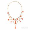 Antique Gold and Coral Necklace, with coral buttons and drops, 13.6 dwt, lg. 14 7/8 in.
