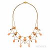 Antique Gold and Coral Festoon Necklace, set with coral beads and suspending drops, with swags of chain, and bead and ropework accents,