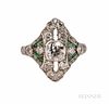Art Deco Platinum and Diamond Ring, bezel-set with an old European-cut diamond weighing approx. 0.40 cts., full- and single-cut diamond