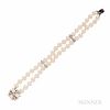 14kt White Gold, Cultured Pearl, and Diamond Bracelet, the pearls measuring approx. 7.00 mm, approx. total diamond wt. 1.00 cts., lg. 7