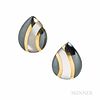 Asch Grossbardt 14kt Gold, Mother-of-pearl, and Hematite Earrings, 7.7 dwt, lg. 1 in., signed.