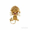 18kt Gold and Ruby Lion Brooch, with single-cut diamond melee accents, 12.6 dwt, lg. 1 7/8 in.