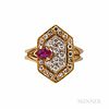 Faraone 18kt Gold, Ruby, and Diamond Ring, 3.6 dwt, size 4 3/4, signed.