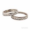 Two Platinum and Diamond Half Hoop Rings, set with full-cut diamonds, approx. total wt. 1.50 cts., size 6.3 dwt, size 6 1/4, 7 3/4.