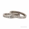 Two Platinum and Diamond Eternity Bands, set with square-cut diamonds, approx. total wt. 0.75, 1.25 cts., size 5 1/4, 5 1/2.