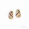 Tiffany & Co. 18kt Gold, Ruby, and Diamond "Vannerie" Earclips, with channel-set rubies and full-cut diamonds, 11.6 dwt, lg. 7/8 in., s