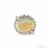 14kt White Gold, Opal, and Diamond Ring, the oval cabochon measuring approx. 17.30 x 13.00 x 5.30 mm, framed by baguette-cut diamonds,