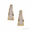 14kt Gold and Diamond Earrings, pave-set with full-cut diamonds, approx. total wt. 2.00 cts., 11.3 dwt, lg. 1 1/4 in.