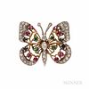 14kt Gold Gem-set Butterfly Brooch, set with circular-cut rubies, emeralds, and sapphires, and full- and single-cut diamonds, 5.0 dwt,