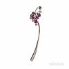 Platinum, Ruby, and Diamond Brooch, set with oval-cut rubies and full-cut diamonds, 7.0 dwt, lg. 3 1/8 in.