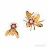 Two Gold, Ruby, and Diamond Insect Brooches, one 18kt gold, with sapphire eyes, the other 14kt, 8.6 dwt, lg. 1, 7/8 in.