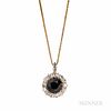 Sapphire and Diamond Pendant, set with a circular-cut sapphire measuring approx. 8.00 x 6.00 mm, framed by old European-cut diamonds, a