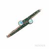 Gold, Opal, and Emerald Bypass Bracelet, the hinged bangle with cabochon opal terminals and circular-cut emeralds, 8.1 dwt, interior ci