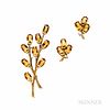 Krementz & Co. 18kt Gold, Citrine, and Diamond Brooch and Earclips, set with oval-cut citrines and full-cut diamond melee, 13.7 dwt, lg