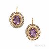 14kt Gold, Amethyst, and Seed Pearl Earrings, 3.8 dwt, lg. 1 in.