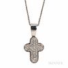 18kt White Gold and Diamond Cross, pave-set diamonds, total wt. 0.80 cts., with chain, lg. 7/8, 15 1/2 in.