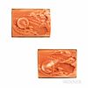 14kt Gold and Coral Cuff Links, each depicting a figure on a river, 29.3 dwt, 1 1/4 x 1 in.
