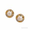 18kt Gold, Mabe Pearl, and Diamond Earclips, 10.6 dwt, dia. 3/4 in.