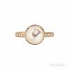 Tiffany & Co. 18kt Gold, Cultured Pearl, and Diamond Ring, c. 1980, the pearl measuring approx. 9.00 mm, framed by single-cut diamonds,
