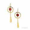 Robert Lee Morris 18kt Gold and Coral Earrings, 3.3 dwt, lg. 1 15/16 in., signed, with pouch.