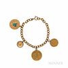 14kt Gold Charm Bracelet with Two Gold Coins, including a 1929 2 1/2 dollar, 21.7 dwt, lg. 6 1/2 in.