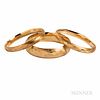 Three 14kt Gold Bracelets, each hinged bangle with Florentine finish, 27.6 dwt, interior cir. 6 7/8, 6 3/4, 6 3/4 in.
