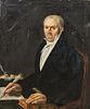 American School, 19th Century  Portrait of a Man with a Quill. Unsigned. Oil on canvas, 31 1/2 x 29 in., unframed.