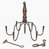 Wrought Iron and Turned Wood Six-light Chandelier and Snuffer, 20th century, dia. 21 1/2 in.