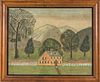 Framed Primitive Pastel on Paper Portrait of a House, late 19th century, ht. 21 1/4, wd. 25 3/4 in.