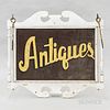 Double-sided and Painted Wood "Antiques" Sign, ht. 39, wd. 43 in.