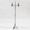 Brass and Wrought Iron Two-light Floor Lamp, electrified, ht. 57, wd. 17 in.