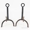 Pair of Wrought Iron Andirons, ht. 20, wd. 11 1/2, dp. 14 1/2 in.