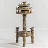 Paint-decorated Sewing Stand, 19th century, composed of an upper section with two tiers of spool holders topped by a pincushion platfor