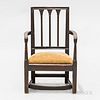 Mahogany Carved Child's Square-back Armchair, 19th century, with molded back, three carved spindles, trapezoidal slip seat, and concave