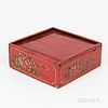 Red-painted Wood Slide-lid Box, the sides decorated with flowers, the interior painted black, (wear, imperfections), ht. 4 3/4, wd. 12