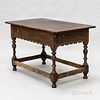 Jacobean-style Walnut Stretcher-base Table, ht. 29 1/2, wd. 47 1/2, dp. 28 in.