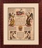Printed and Hand-colored Tauffshein, Pennsylvania, c. 1824, with printed angels, birds, cherub, and spreadwing eagle, framed ht. 23 1/4