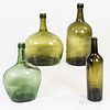 Four Green Blown Glass Bottles, ht. to 14 1/2 in.
