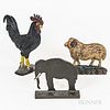 Three Painted Cast Iron Animal Doorstops, America, early 20th century, an elephant, sheep, and rooster, ht. to 12 1/2 in.Provenance: Th