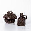 Two Sewer Tile Pottery Items, America, early 20th century, a birdhouse and a jug with grape decoration on the front, wd. to 7 1/2 in.Pr