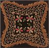Floral Applique Mat, 19th century, the center with four large stuffed flowers and four small flowers all within a repeating floral bord