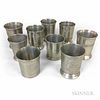 Nine Pewter Half Pint Beakers and Measures, ht. to 4 in.