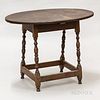 Early Turned Maple and Pine Oval-top Tavern Table, ht. 24 1/2, wd. 33, dp. 21 in.