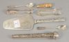 Japanese silver lot to include server, tongs and spoons, one seal along with umbrella handle, 13.5 t.oz.