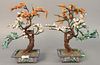 Pair of turquoise hardstone trees in cloisonne planters, ht. 13".