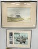 Group of three framed watercolors, to include: Don Lambo (American, 1921-2008), Tug Boat on the Hudson (two part painting), signed; Tony Van Hasselt, 