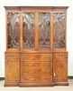 Beacon Hill mahogany breakfront, banded and line inlaid with drop-front desk drawer, 91" x 65" x 14".