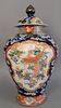 Large Chinese porcelain urn, cover over painted three claw dragon and Phoenix bird, ht. 25".