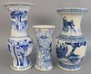 Three Chinese blue and white porcelain vases to include Gu vase with flared rim; Gu sleeve-form vase along with one painted with landscape, ht. 18" (t