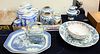 Group of blue and white Chinese porcelain to include a charger, five ginger jars, canton platter, Chinese Export bowl along with a blue and white teap